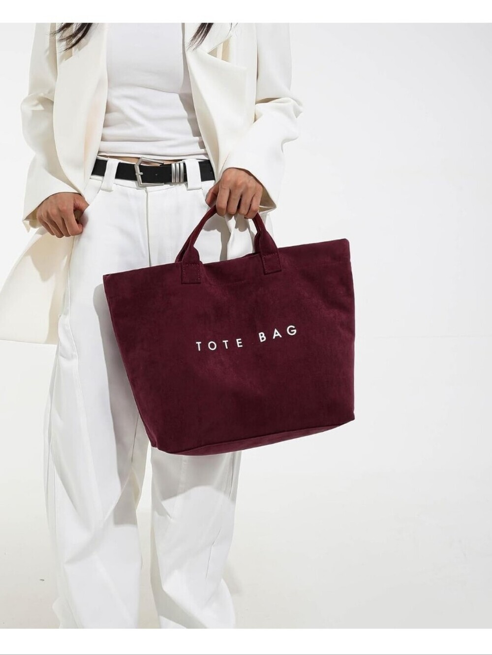 Burgundy Tote Bag - Everyday Suede Carryall - Picture 3 of 6